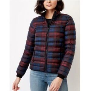 Roots Down Packable Plaid Puffer Jacket | Red & Blue | Size Small